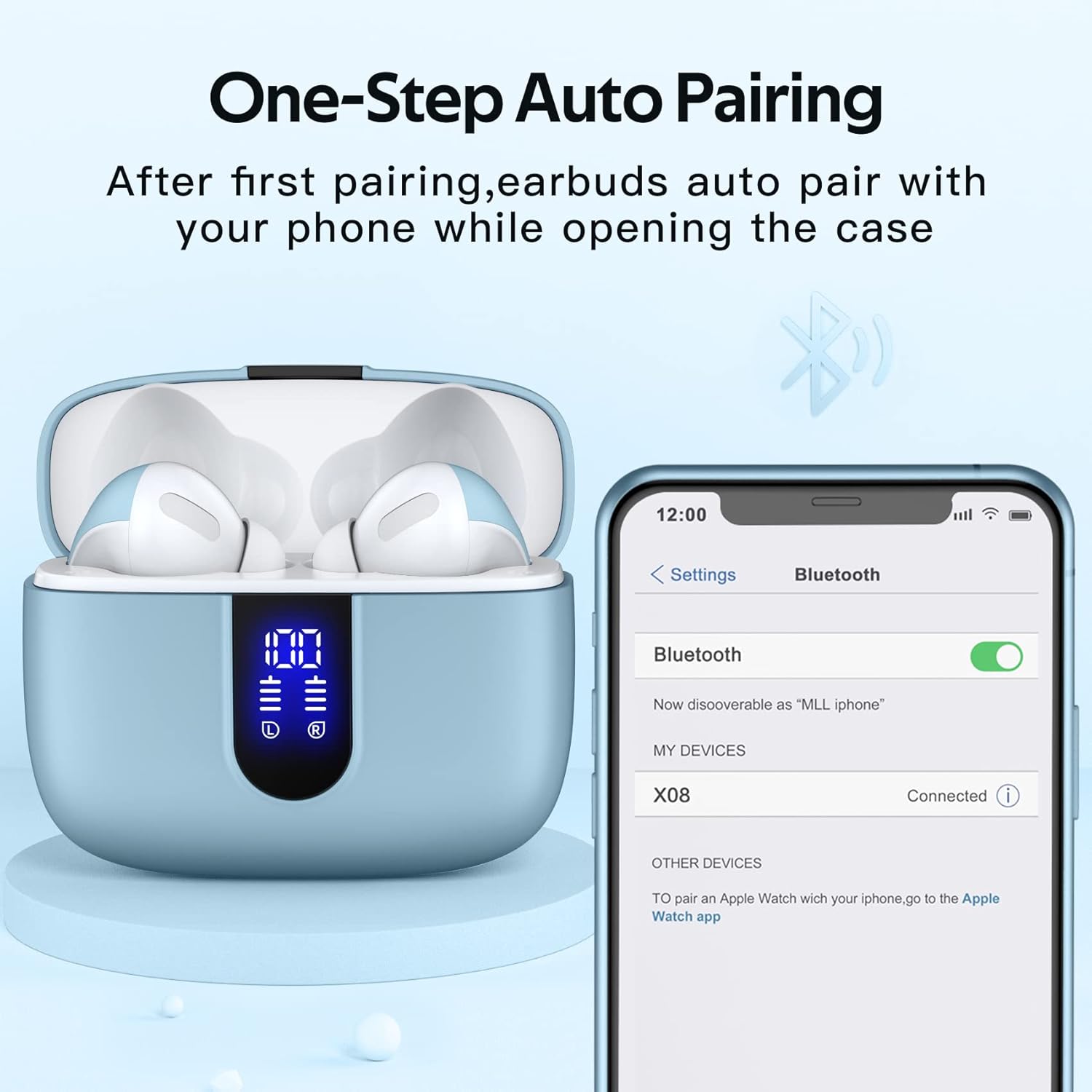 true wireless bluetooth earbuds with led display & 60h playback