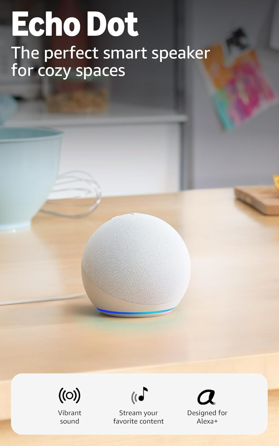 echo dot (newest model) — smart speaker with alexa & vibrant sound (glacier white)