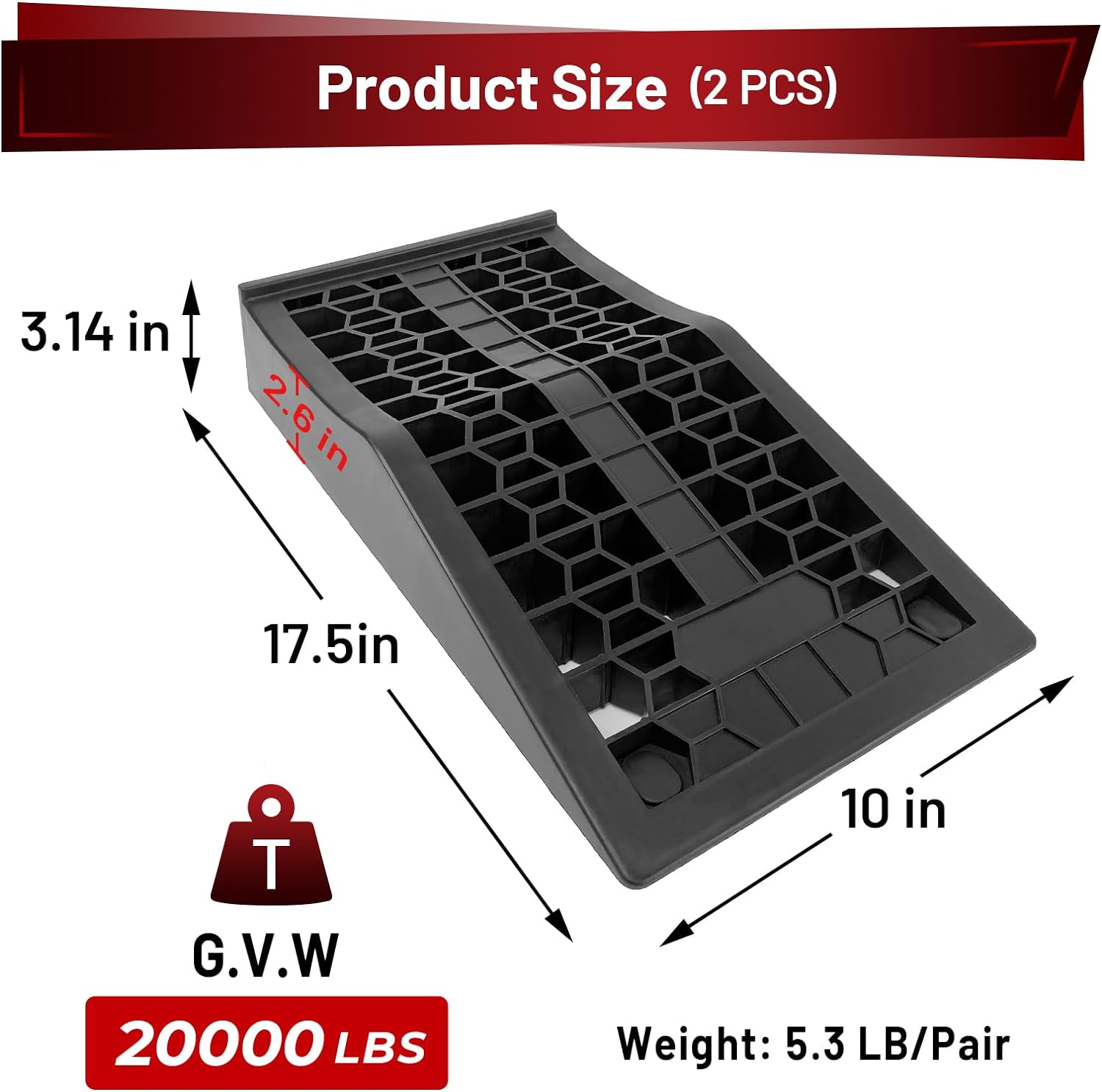 low‑profile heavy‑duty car ramps — 2‑pack portable tire ramps for low chassis vehicles, 20,000 lbs gvw