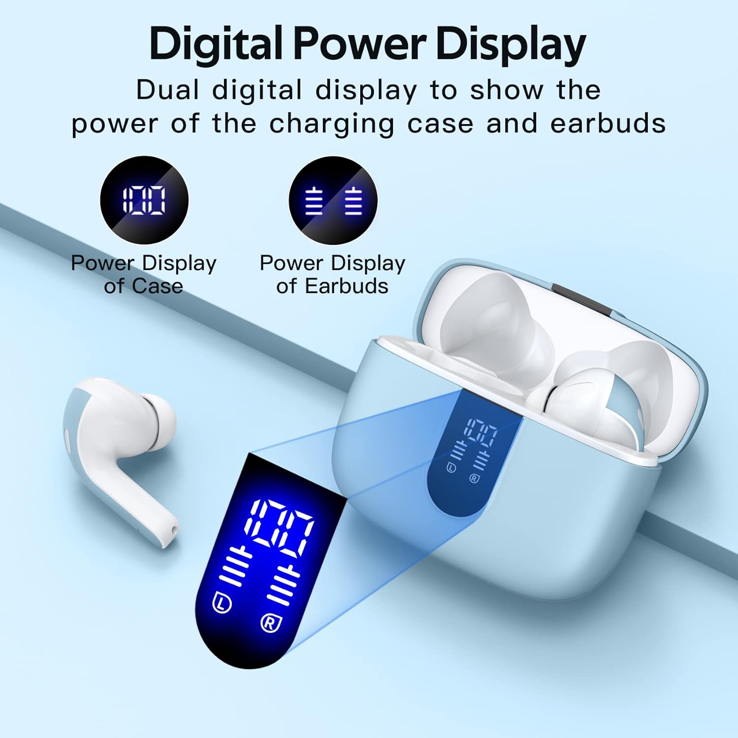 true wireless bluetooth earbuds with led display & 60h playback