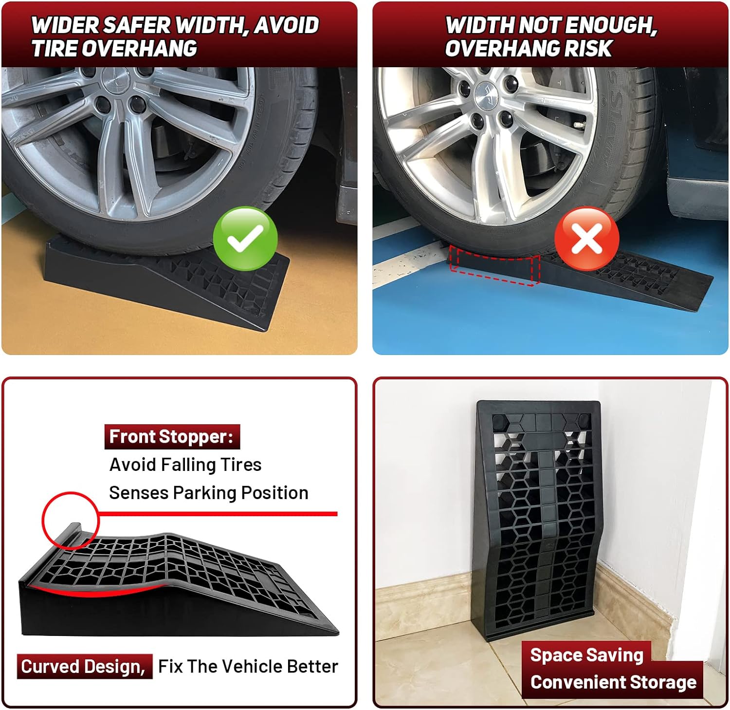 low‑profile heavy‑duty car ramps — 2‑pack portable tire ramps for low chassis vehicles, 20,000 lbs gvw