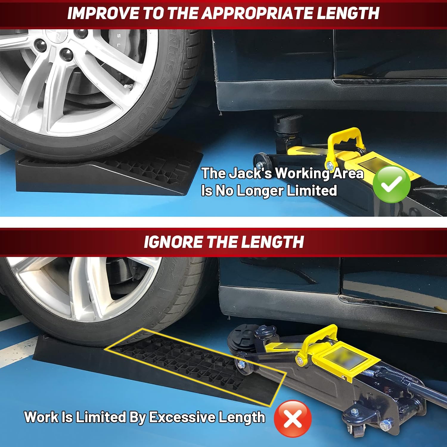 low‑profile heavy‑duty car ramps — 2‑pack portable tire ramps for low chassis vehicles, 20,000 lbs gvw