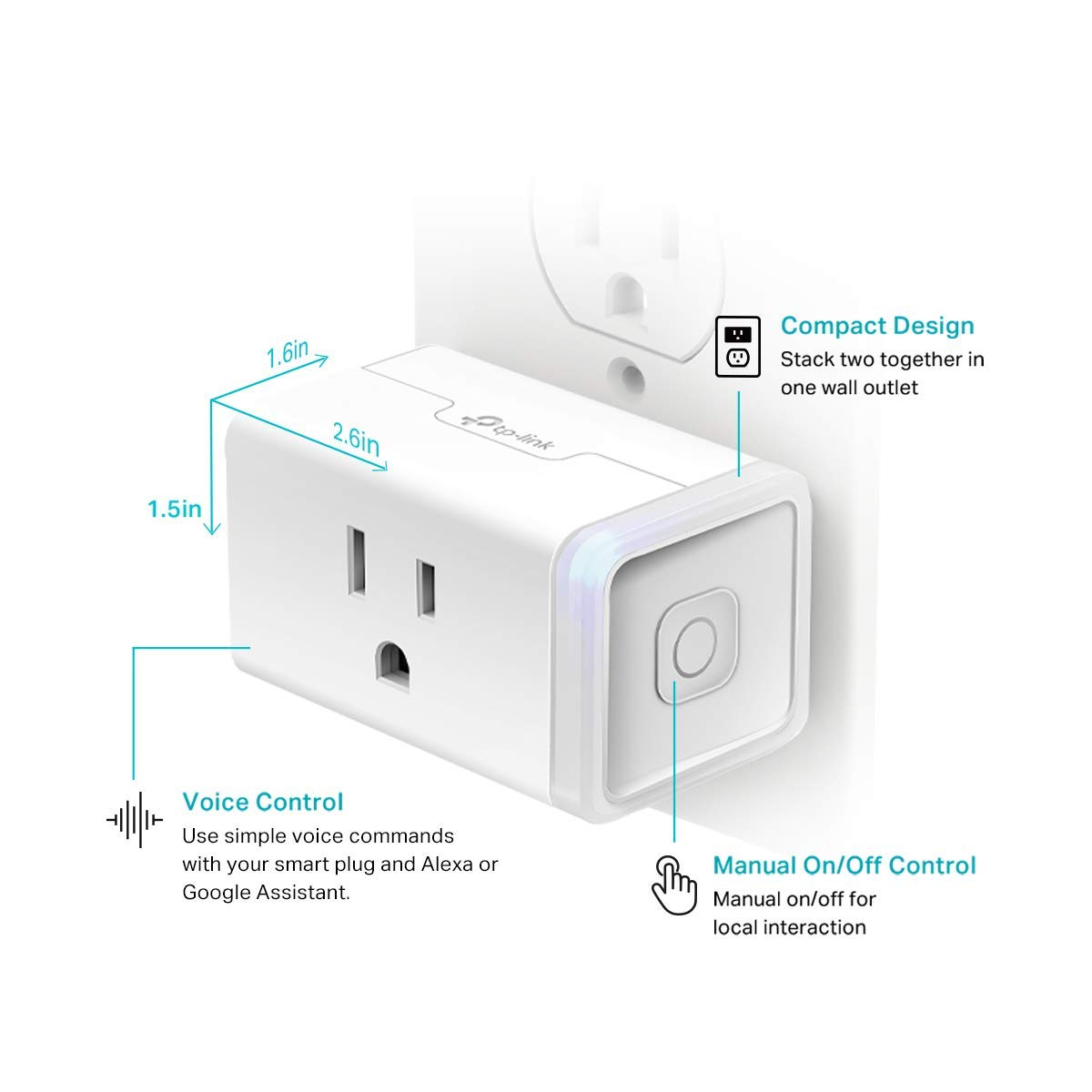 plug hs103p2, smart home wi fi outlet works with alexa, echo, google home & ifttt, no hub required, remote control,15 amp,ul certified, (pack of 2) white