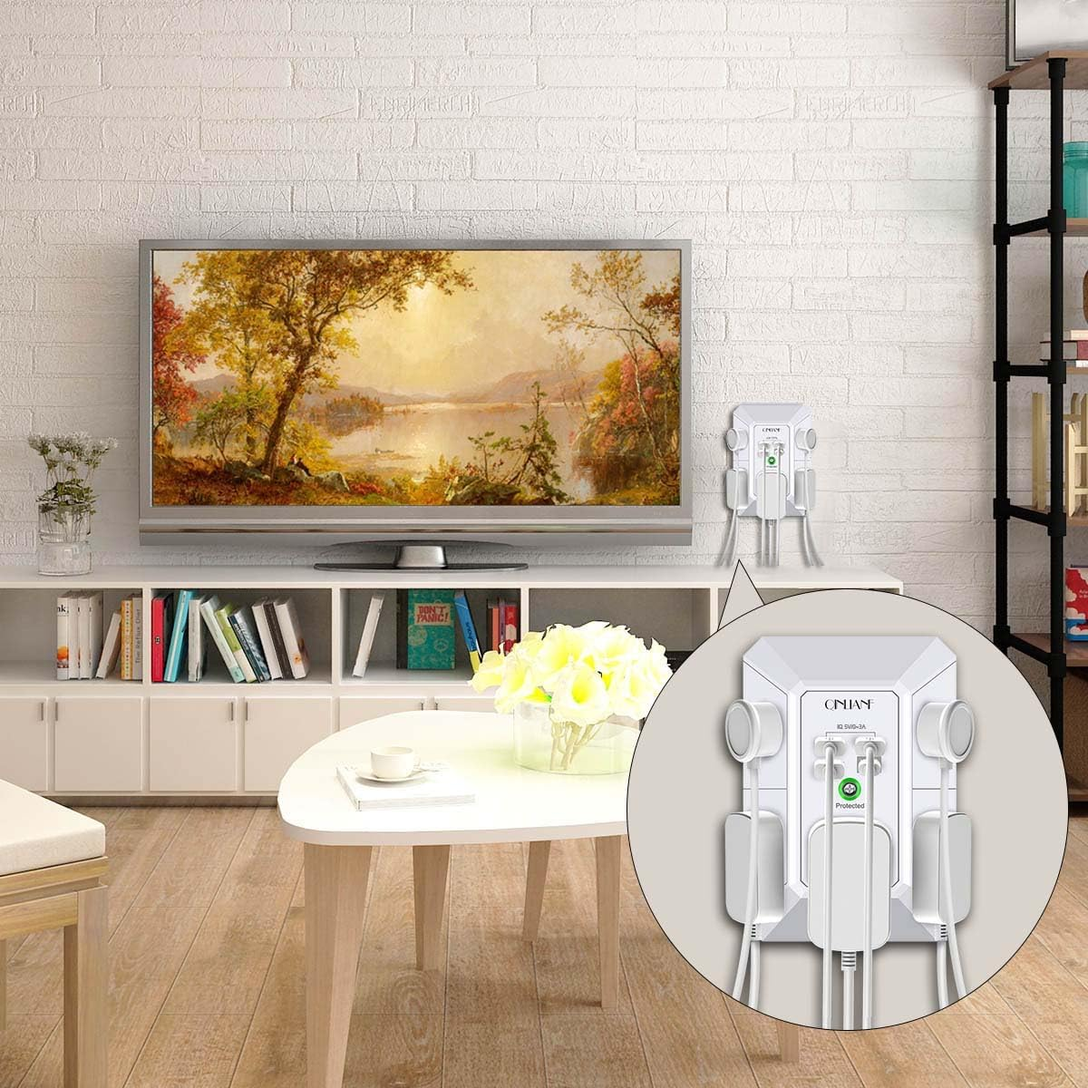 wall charger, surge protector, 5 outlet extender with 4 usb charging ports, 3 sided 1680j power strip multi plug adapter spaced for home travel office